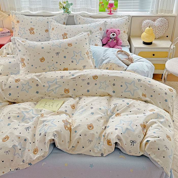 91家纺网 家纺一手货源 找家纺 依庭 2026新款12868全棉纯棉印花四件套小熊天文馆