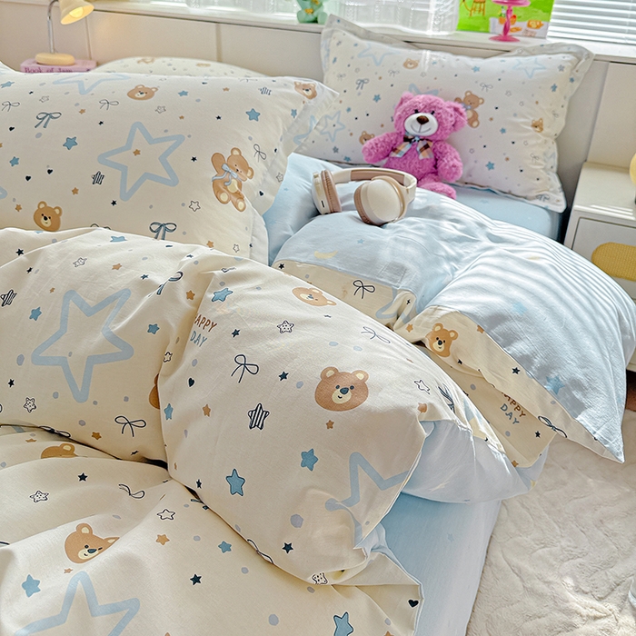 91家纺网 家纺一手货源 找家纺 依庭 2026新款12868全棉纯棉印花四件套小熊天文馆