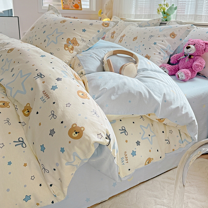 91家纺网 家纺一手货源 找家纺 依庭 2026新款12868全棉纯棉印花四件套小熊天文馆