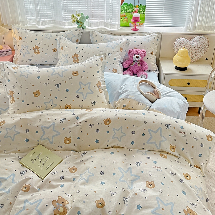 91家纺网 家纺一手货源 找家纺 依庭 2026新款12868全棉纯棉印花四件套小熊天文馆