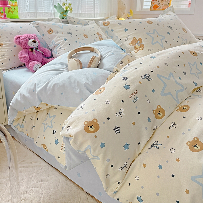 91家纺网 家纺一手货源 找家纺 依庭 2026新款12868全棉纯棉印花四件套小熊天文馆