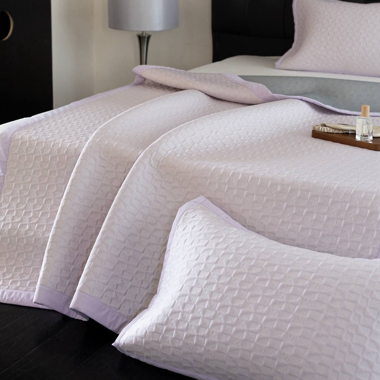 91家纺网 家纺一手货源 找家纺 云上 2026新款冷萃丝三明治凉感席凉席席子-泡芙格系列 泡芙格床席-紫色