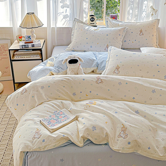 91家纺网 家纺一手货源 找家纺 依庭 2026新款12868全棉纯棉印花四件套星眠小熊