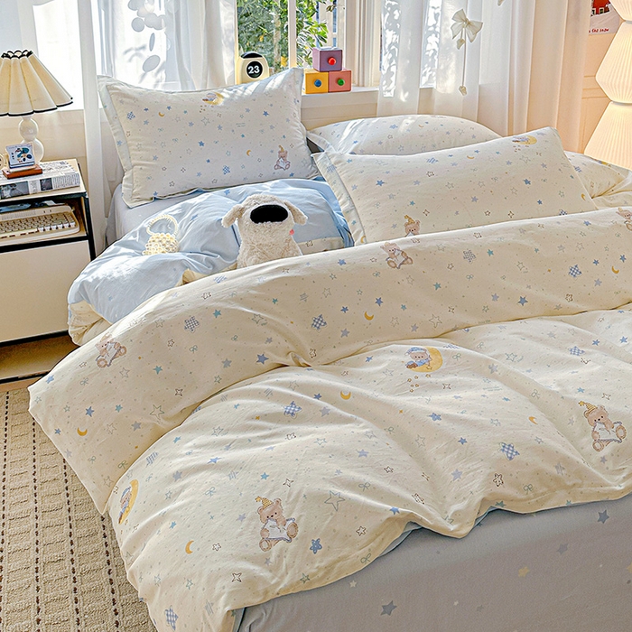 91家纺网 家纺一手货源 找家纺 依庭 2026新款12868全棉纯棉印花四件套星眠小熊