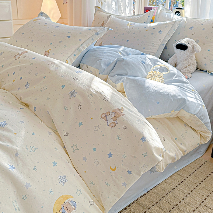 91家纺网 家纺一手货源 找家纺 依庭 2026新款12868全棉纯棉印花四件套星眠小熊