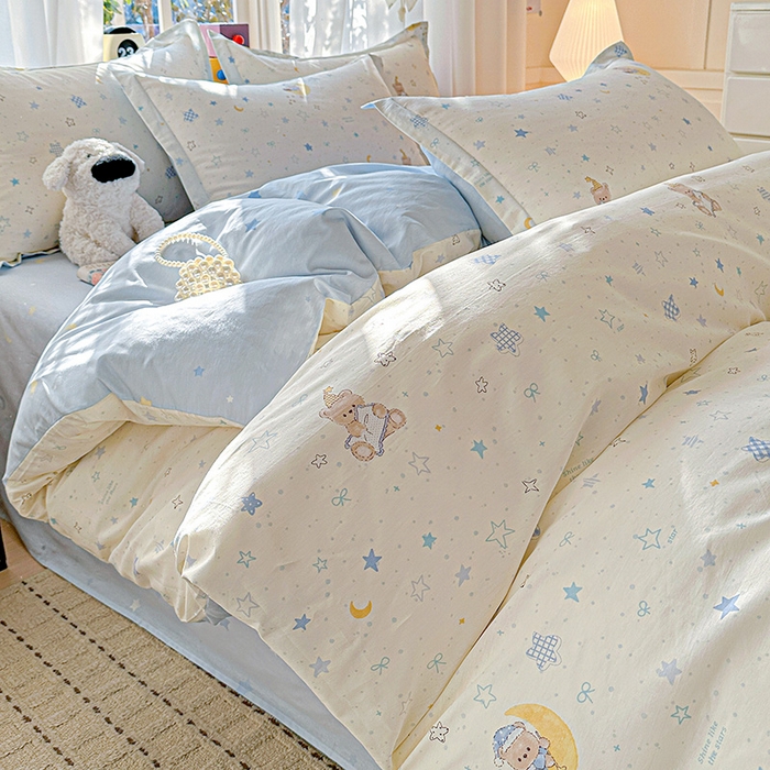 91家纺网 家纺一手货源 找家纺 依庭 2026新款12868全棉纯棉印花四件套星眠小熊