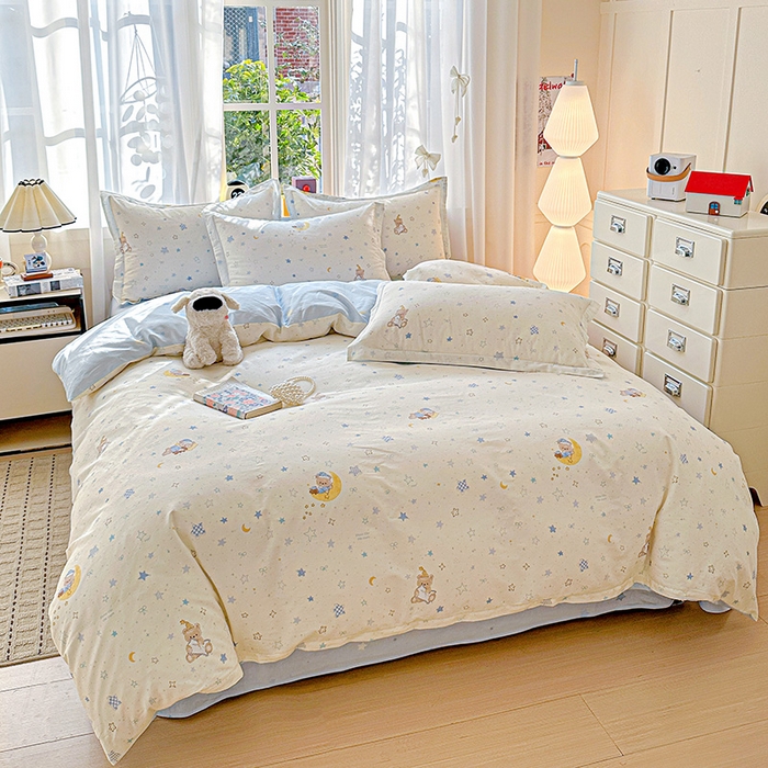 91家纺网 家纺一手货源 找家纺 依庭 2026新款12868全棉纯棉印花四件套星眠小熊