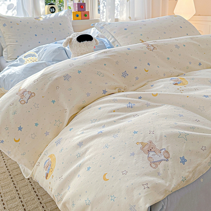 91家纺网 家纺一手货源 找家纺 依庭 2026新款12868全棉纯棉印花四件套星眠小熊