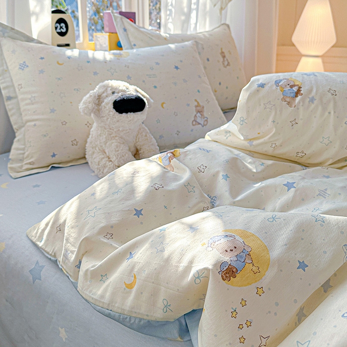 91家纺网 家纺一手货源 找家纺 依庭 2026新款12868全棉纯棉印花四件套星眠小熊