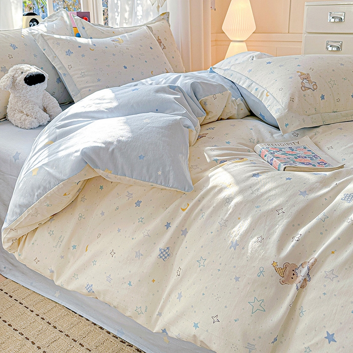 91家纺网 家纺一手货源 找家纺 依庭 2026新款12868全棉纯棉印花四件套星眠小熊