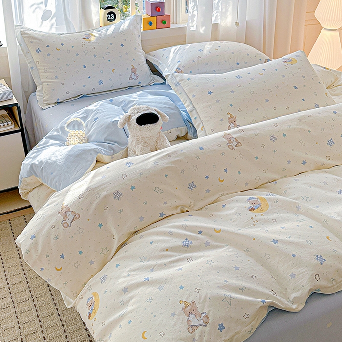 91家纺网 家纺一手货源 找家纺 依庭 2026新款12868全棉纯棉印花四件套星眠小熊