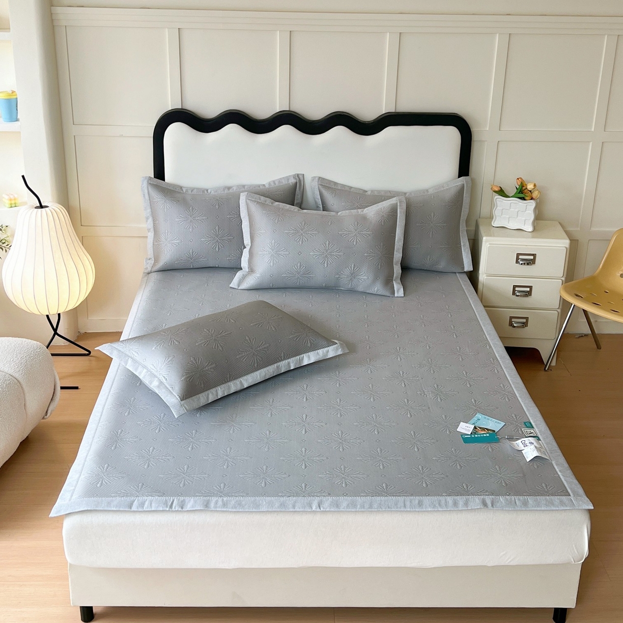 91家纺网 家纺一手货源 找家纺 席匠 2026新款高分子软席凉豆豆平铺款凉席席子烟花直角 烟花直角-灰