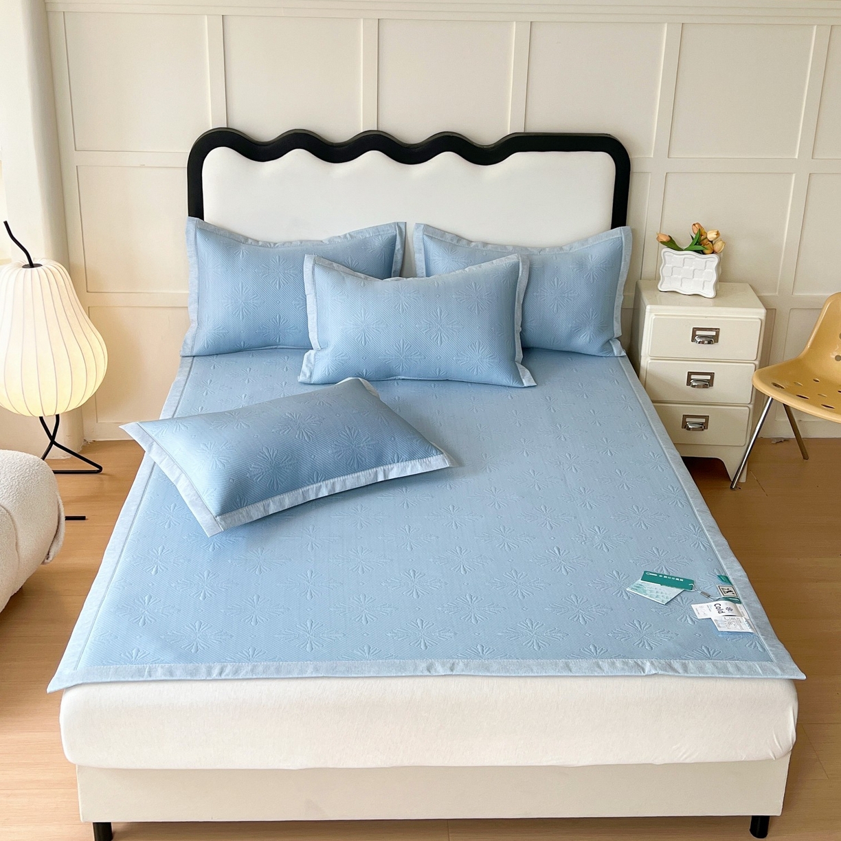 91家纺网 家纺一手货源 找家纺 席匠 2026新款高分子软席凉豆豆平铺款凉席席子烟花直角 烟花直角-蓝