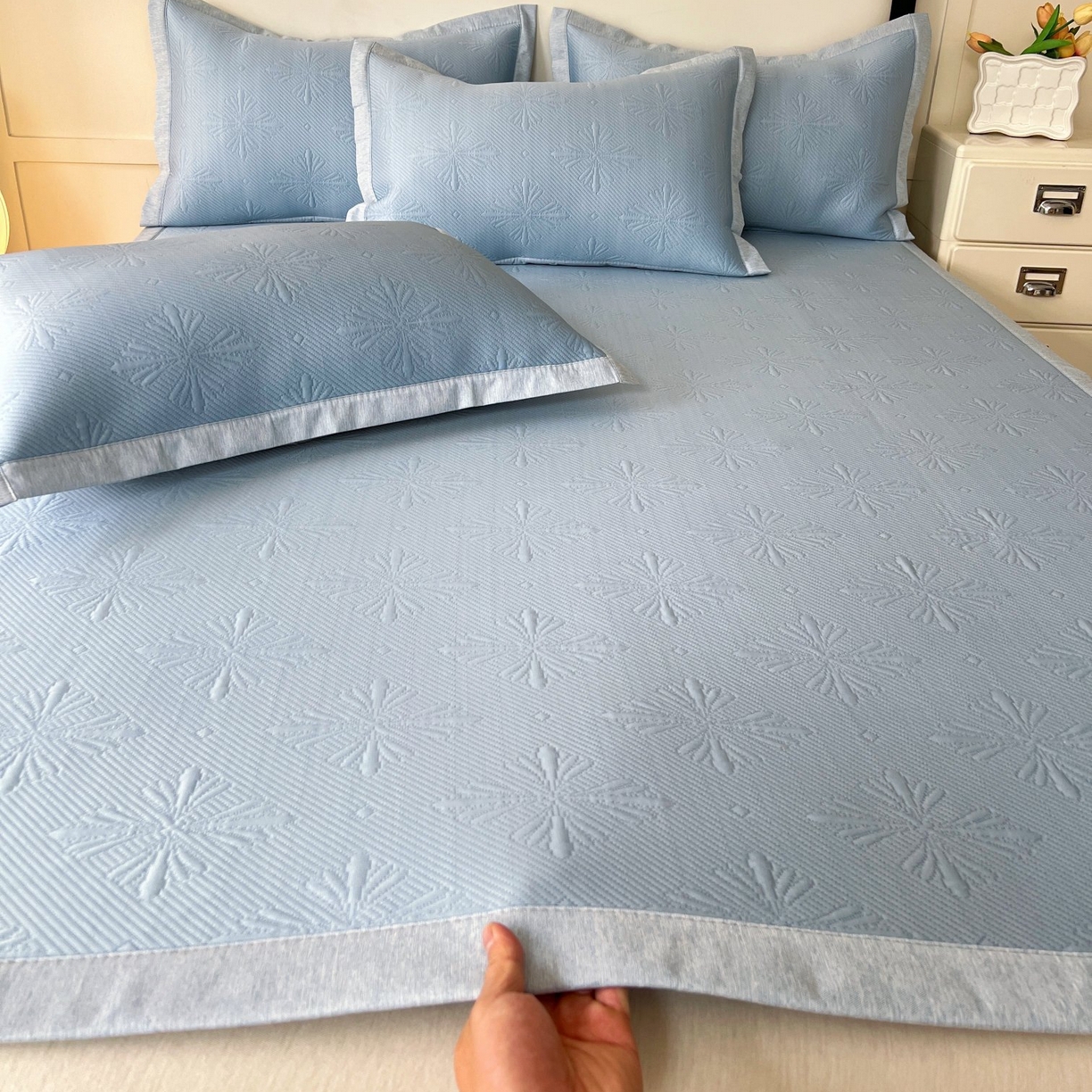 91家纺网 家纺一手货源 找家纺 席匠 2026新款高分子软席凉豆豆平铺款凉席席子烟花直角 烟花直角-蓝