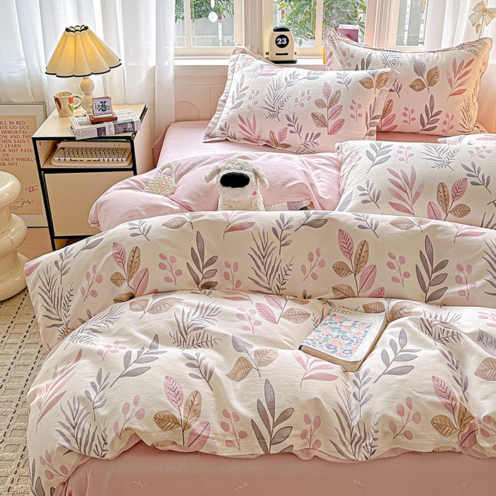 91家纺网 家纺一手货源 找家纺 依庭 2026新款12868全棉纯棉印花四件套叶语轻喃