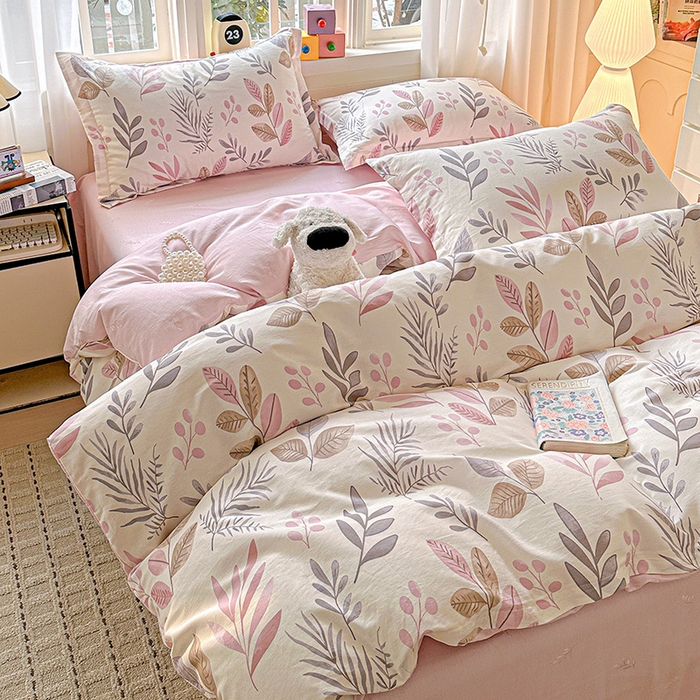 91家纺网 家纺一手货源 找家纺 依庭 2026新款12868全棉纯棉印花四件套叶语轻喃