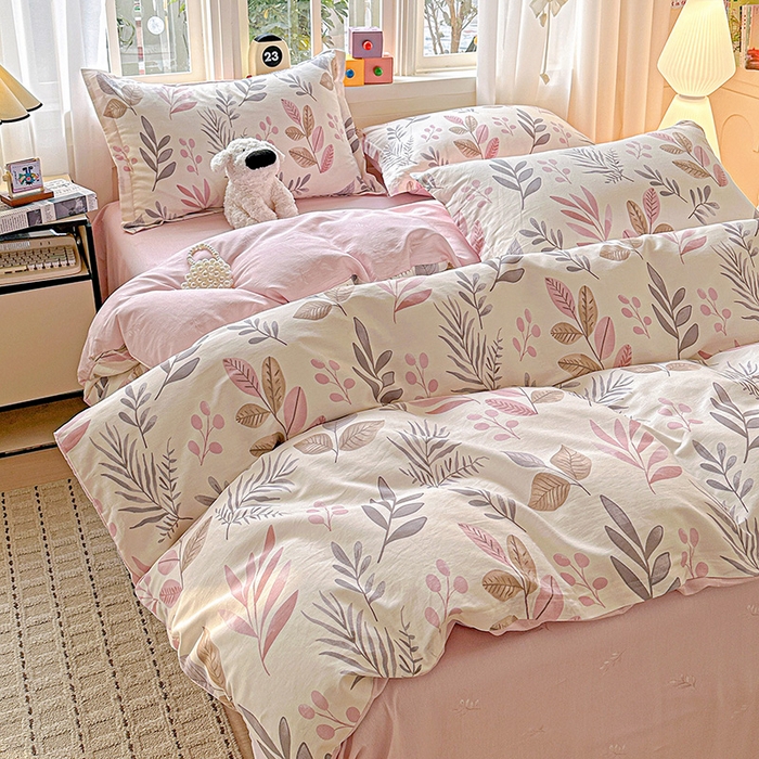 91家纺网 家纺一手货源 找家纺 依庭 2026新款12868全棉纯棉印花四件套叶语轻喃