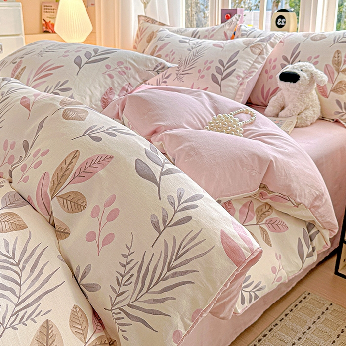 91家纺网 家纺一手货源 找家纺 依庭 2026新款12868全棉纯棉印花四件套叶语轻喃