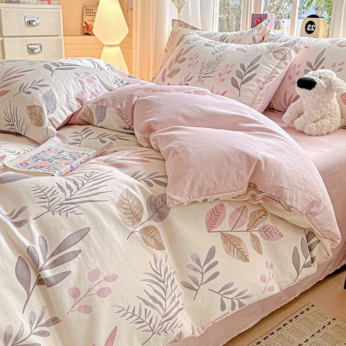 91家纺网 家纺一手货源 找家纺 依庭 2026新款12868全棉纯棉印花四件套叶语轻喃