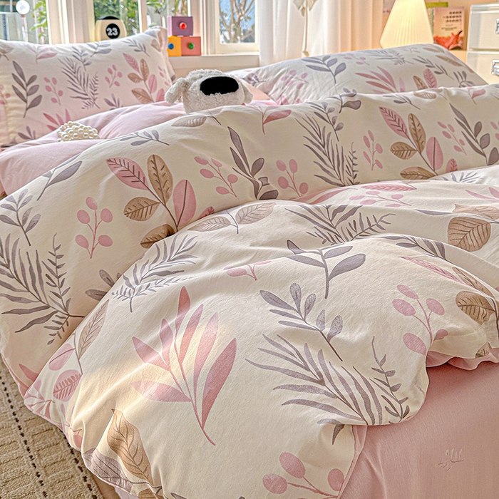 91家纺网 家纺一手货源 找家纺 依庭 2026新款12868全棉纯棉印花四件套叶语轻喃