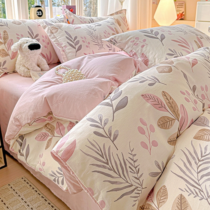 91家纺网 家纺一手货源 找家纺 依庭 2026新款12868全棉纯棉印花四件套叶语轻喃