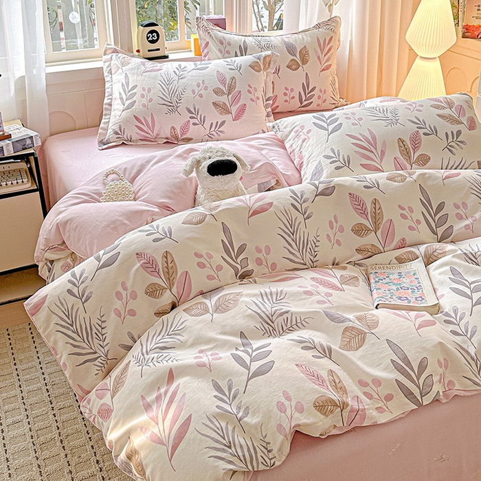 91家纺网 家纺一手货源 找家纺 依庭 2026新款12868全棉纯棉印花四件套叶语轻喃