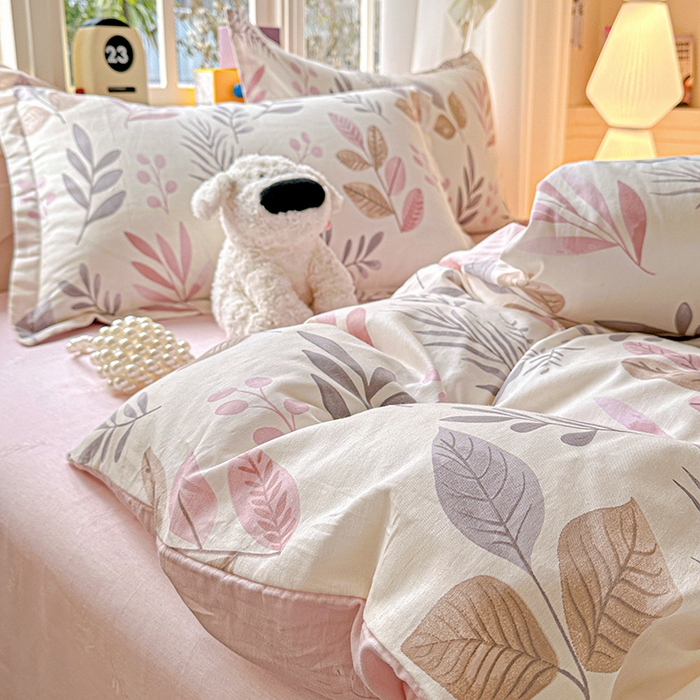 91家纺网 家纺一手货源 找家纺 依庭 2026新款12868全棉纯棉印花四件套叶语轻喃