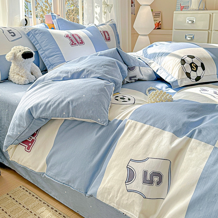 91家纺网 家纺一手货源 找家纺 依庭 2026新款12868全棉纯棉印花四件套足球小将