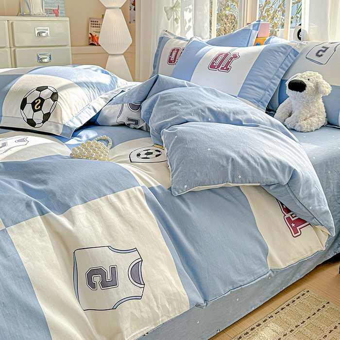 91家纺网 家纺一手货源 找家纺 依庭 2026新款12868全棉纯棉印花四件套足球小将