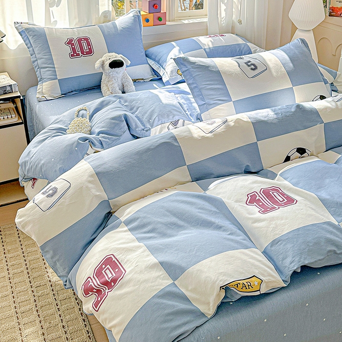 91家纺网 家纺一手货源 找家纺 依庭 2026新款12868全棉纯棉印花四件套足球小将