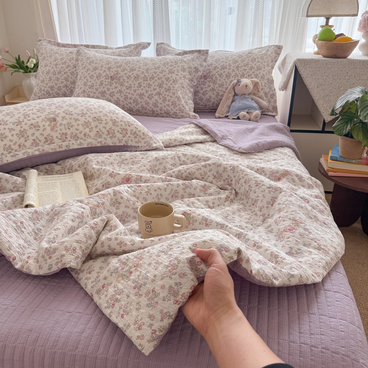 91家纺网 家纺一手货源 找家纺 （总）禾沐 2026新款泡芙棉泡芙纱夏被四件套