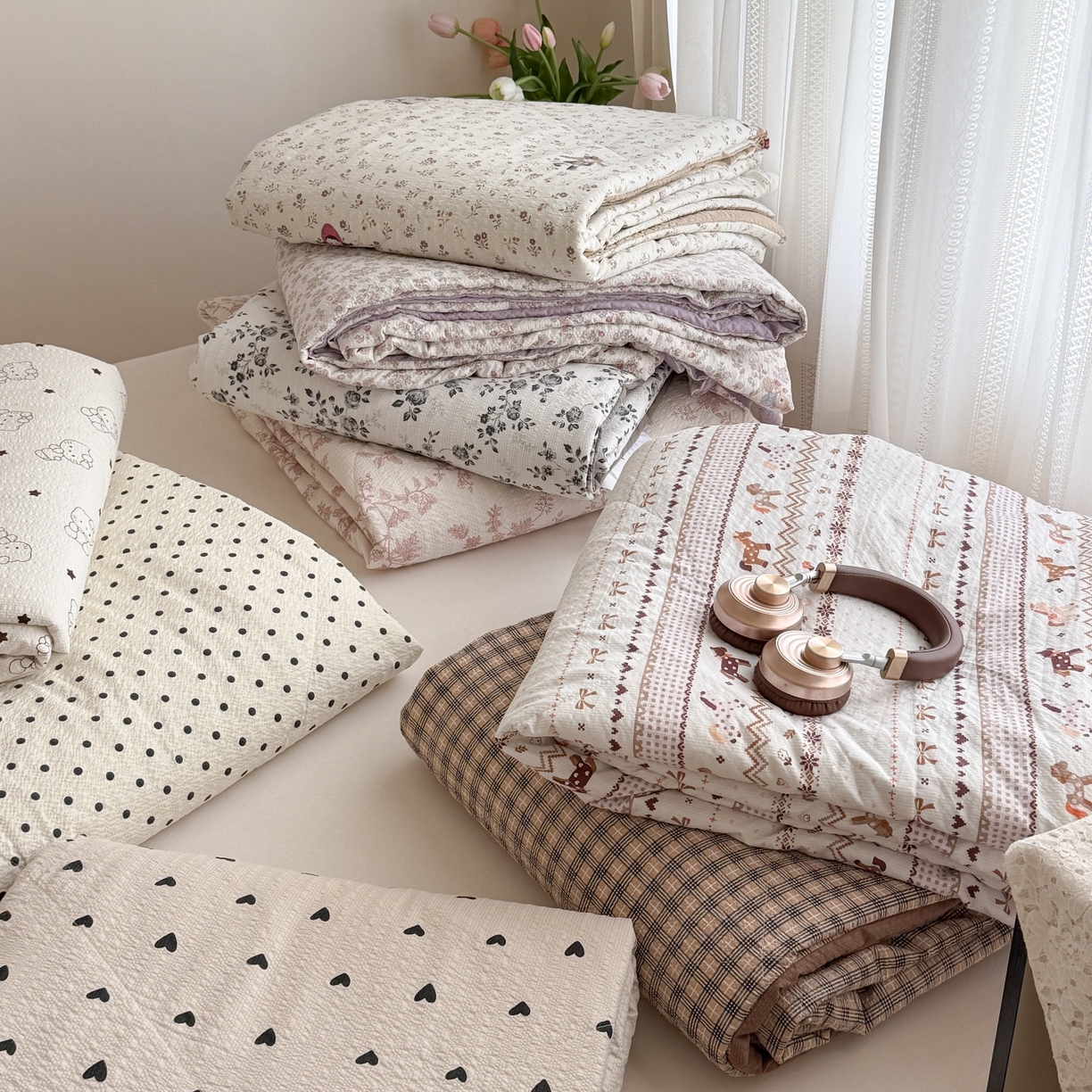 91家纺网 家纺一手货源 找家纺 （总）禾沐 2026新款泡芙棉泡芙纱夏被四件套