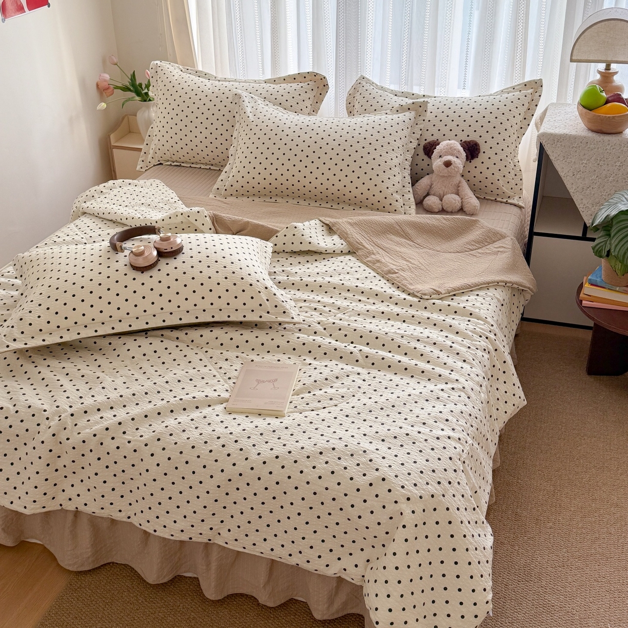 91家纺网 家纺一手货源 找家纺 禾沐 2026新款泡芙棉泡芙纱夏被四件套 波点