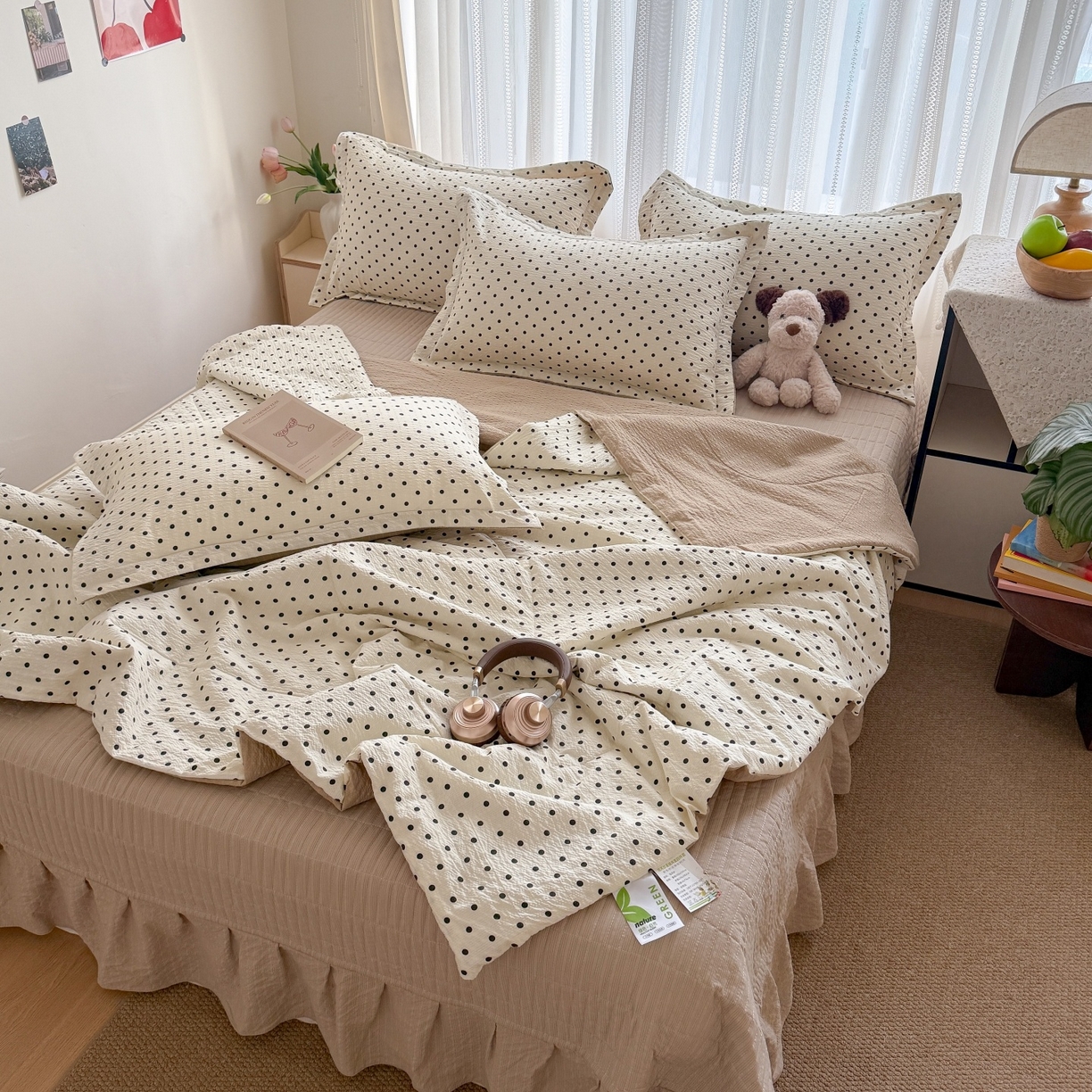 91家纺网 家纺一手货源 找家纺 禾沐 2026新款泡芙棉泡芙纱夏被四件套 波点