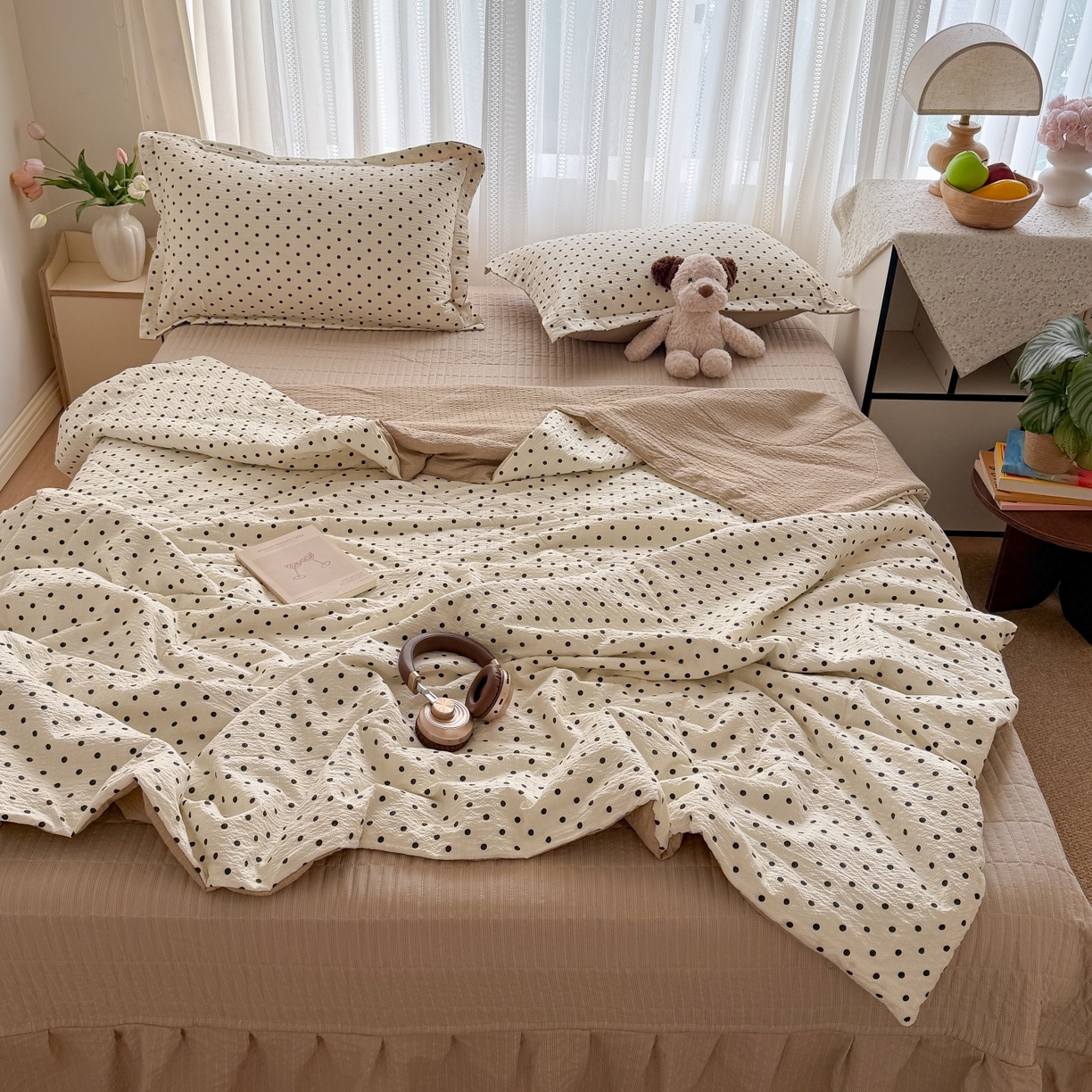 91家纺网 家纺一手货源 找家纺 禾沐 2026新款泡芙棉泡芙纱夏被四件套 波点