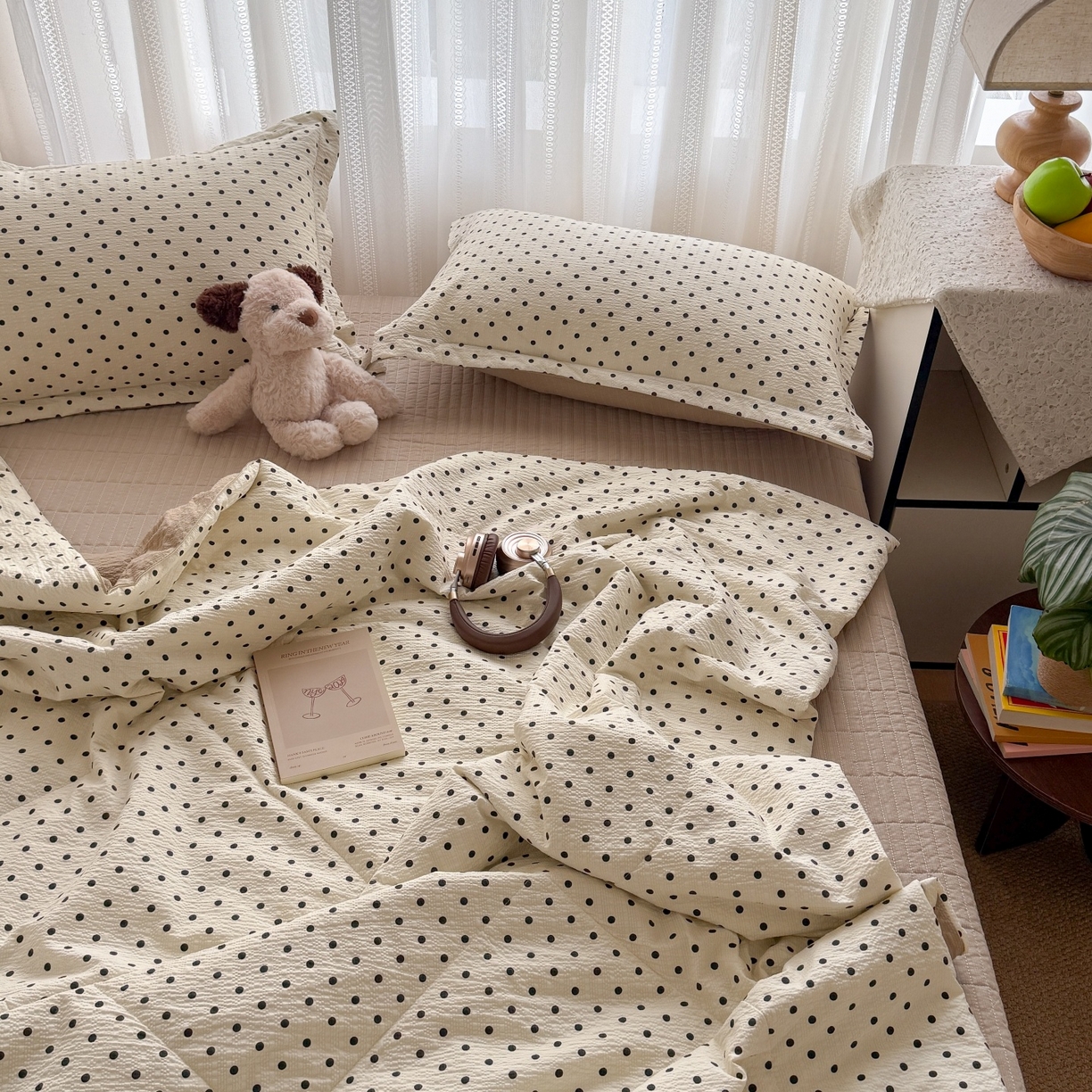 91家纺网 家纺一手货源 找家纺 禾沐 2026新款泡芙棉泡芙纱夏被四件套 波点