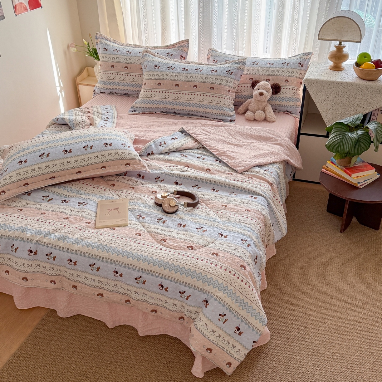 91家纺网 家纺一手货源 找家纺 禾沐 2026新款泡芙棉泡芙纱夏被四件套 费尔岛小狗