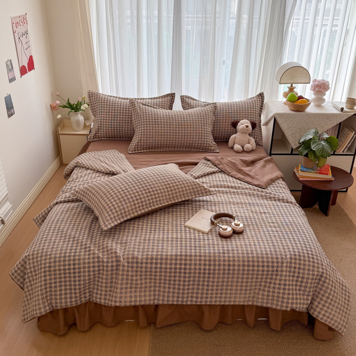 91家纺网 家纺一手货源 找家纺 禾沐 2026新款泡芙棉泡芙纱夏被四件套 古典格