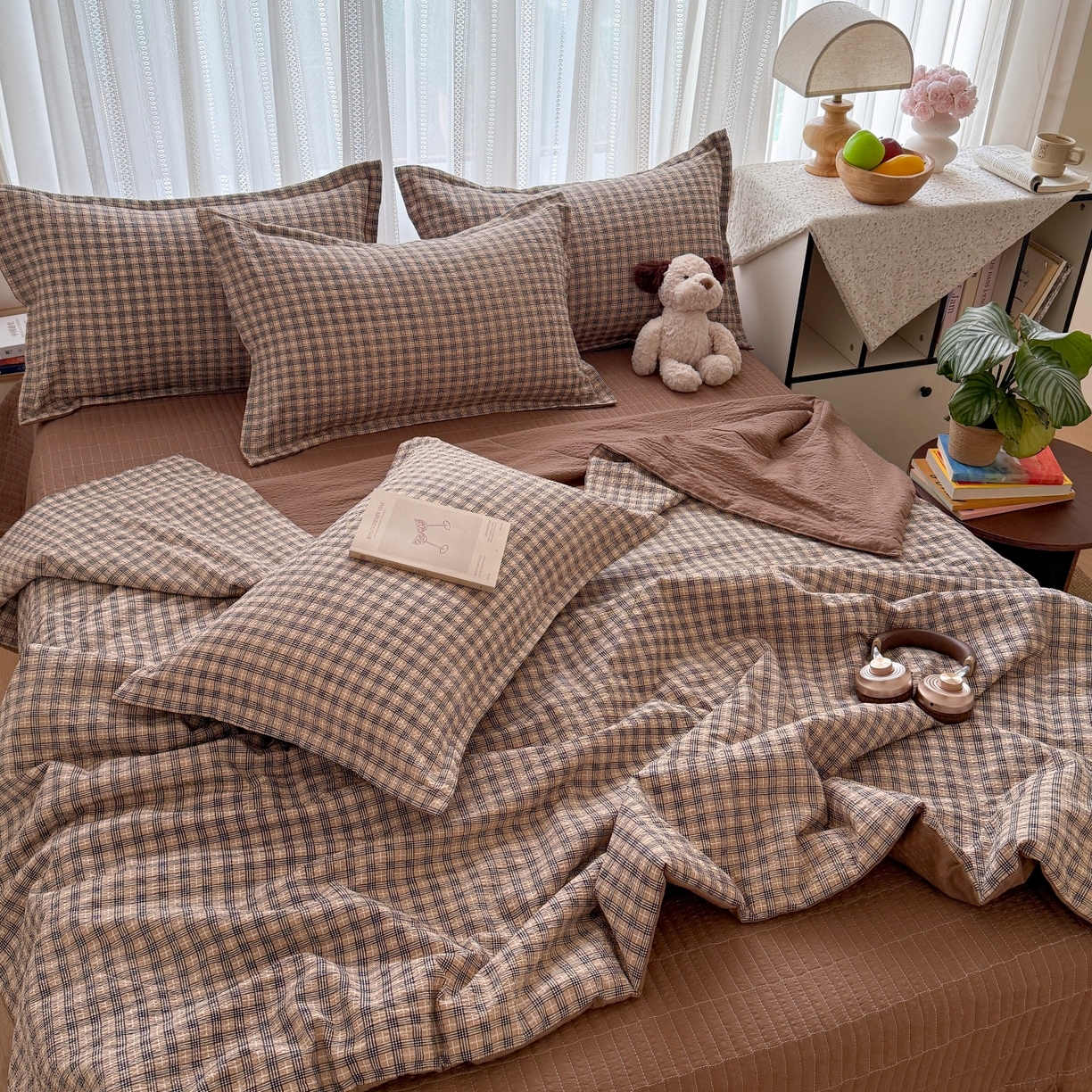 91家纺网 家纺一手货源 找家纺 禾沐 2026新款泡芙棉泡芙纱夏被四件套 古典格