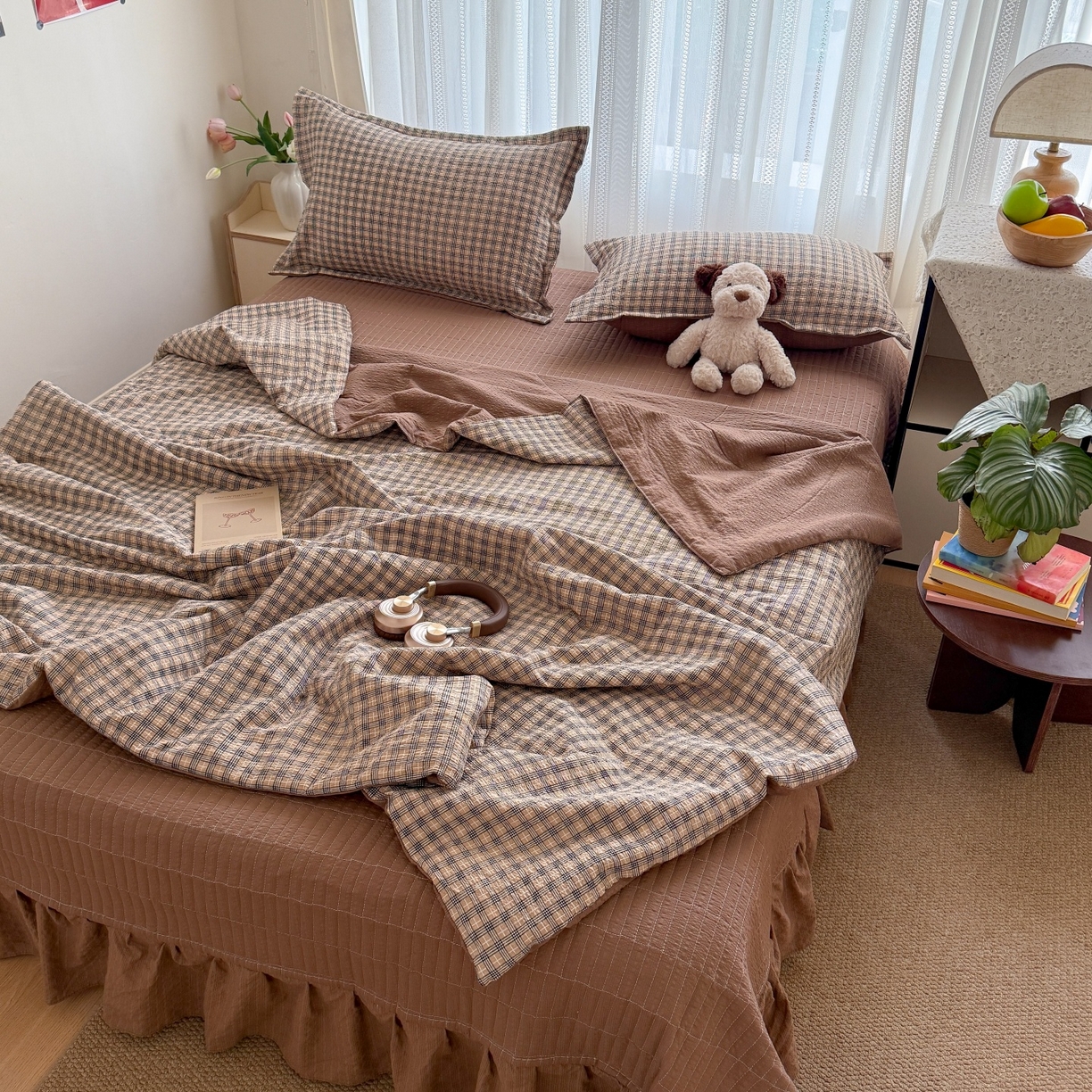 91家纺网 家纺一手货源 找家纺 禾沐 2026新款泡芙棉泡芙纱夏被四件套 古典格