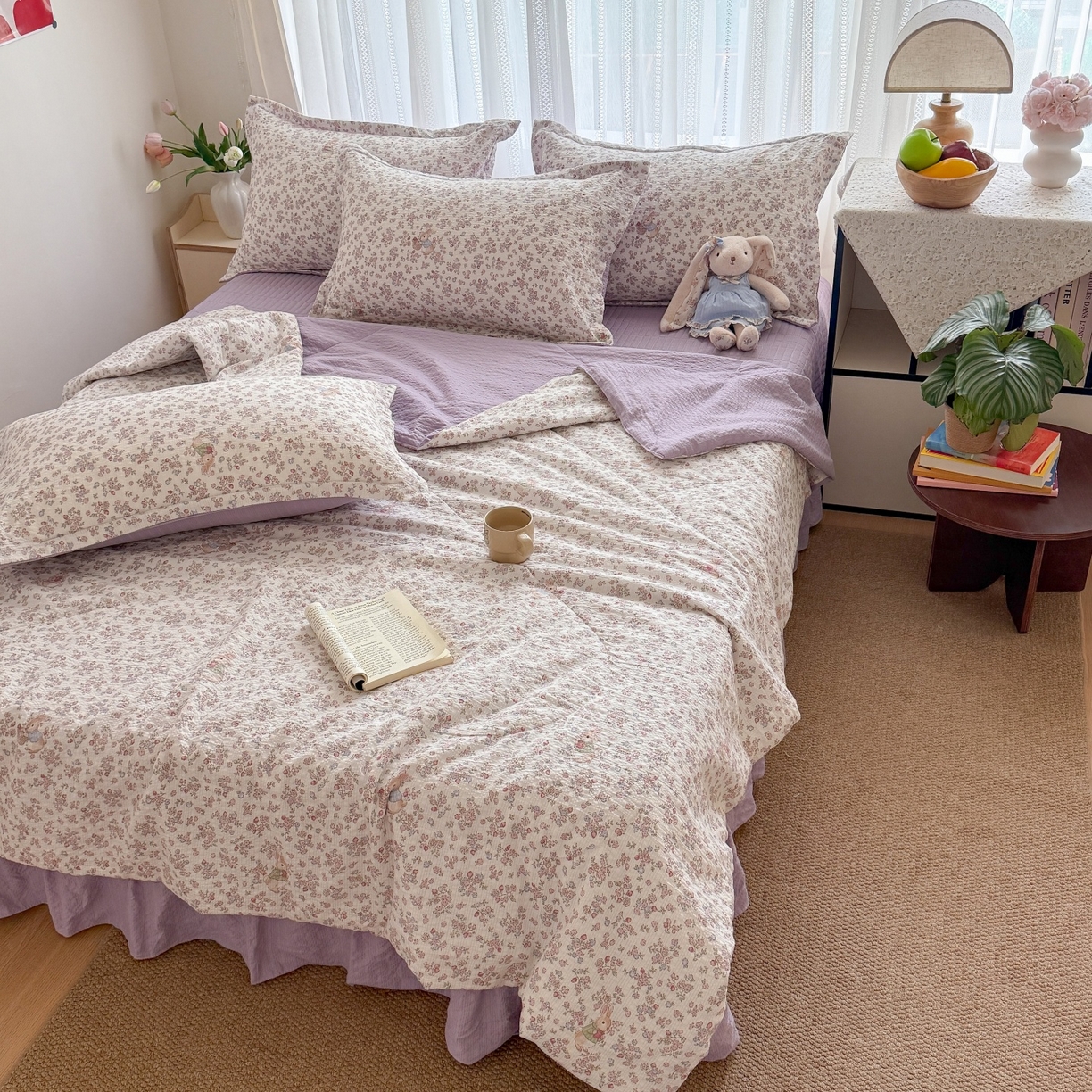 91家纺网 家纺一手货源 找家纺 禾沐 2026新款泡芙棉泡芙纱夏被四件套 红果兔兔