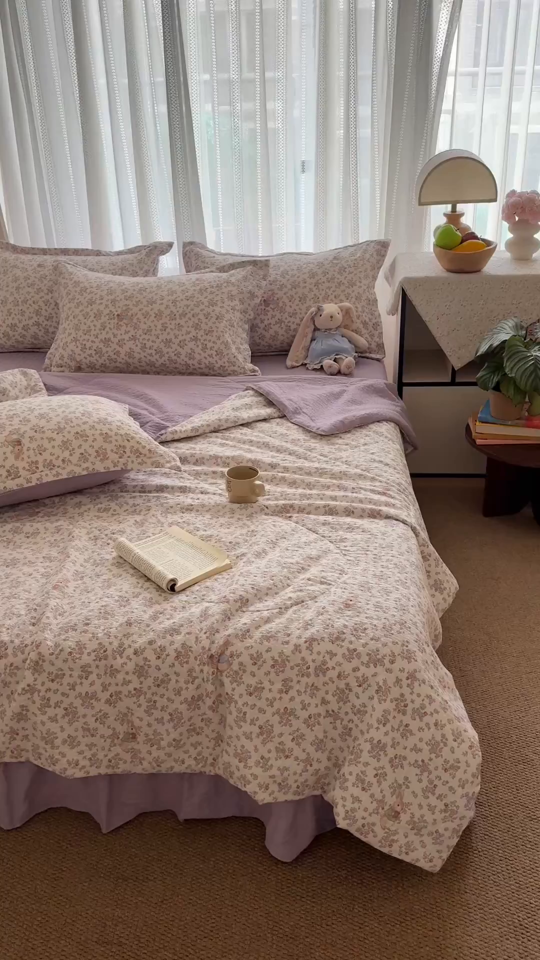 91家纺网 家纺一手货源 找家纺 禾沐 2026新款泡芙棉泡芙纱夏被四件套 红果兔兔