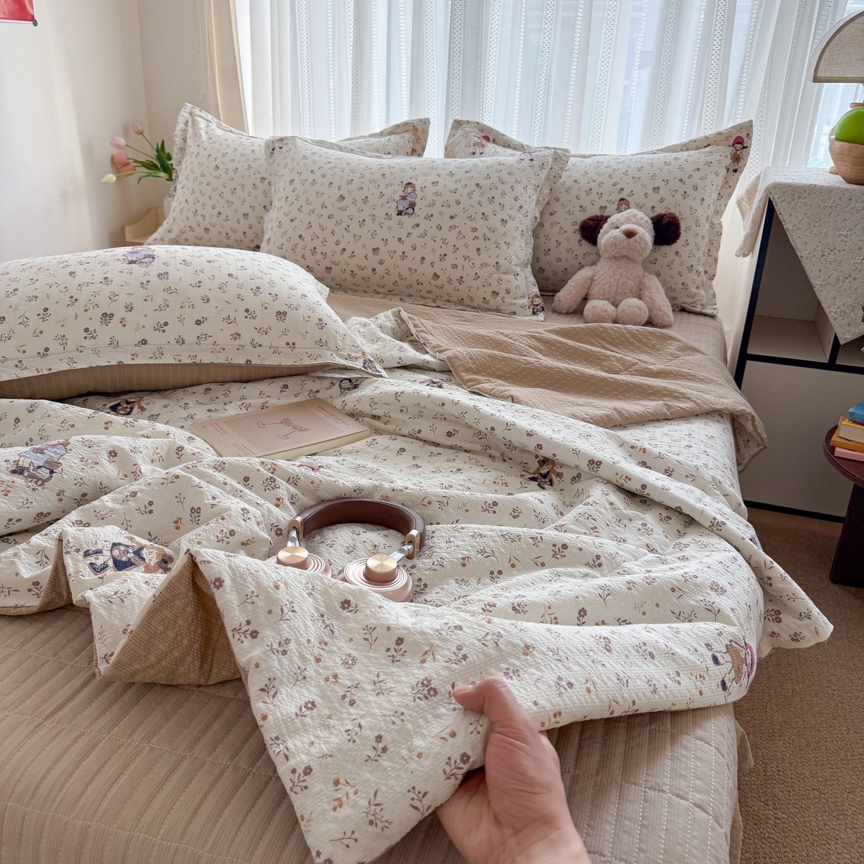 禾沐 2026新款泡芙棉泡芙纱夏被四件套 花间娃娃