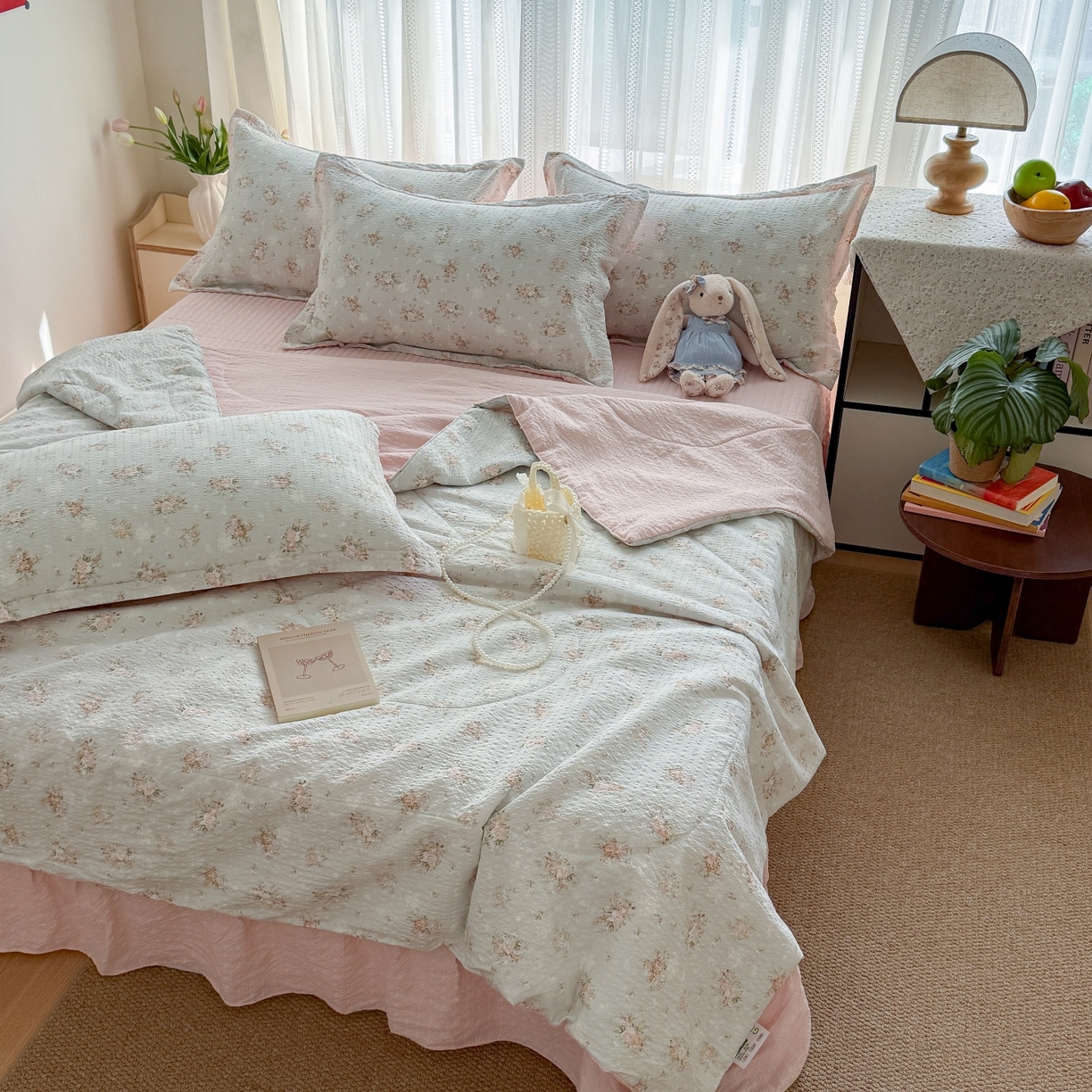 91家纺网 家纺一手货源 找家纺 禾沐 2026新款泡芙棉泡芙纱夏被四件套 柔诗意