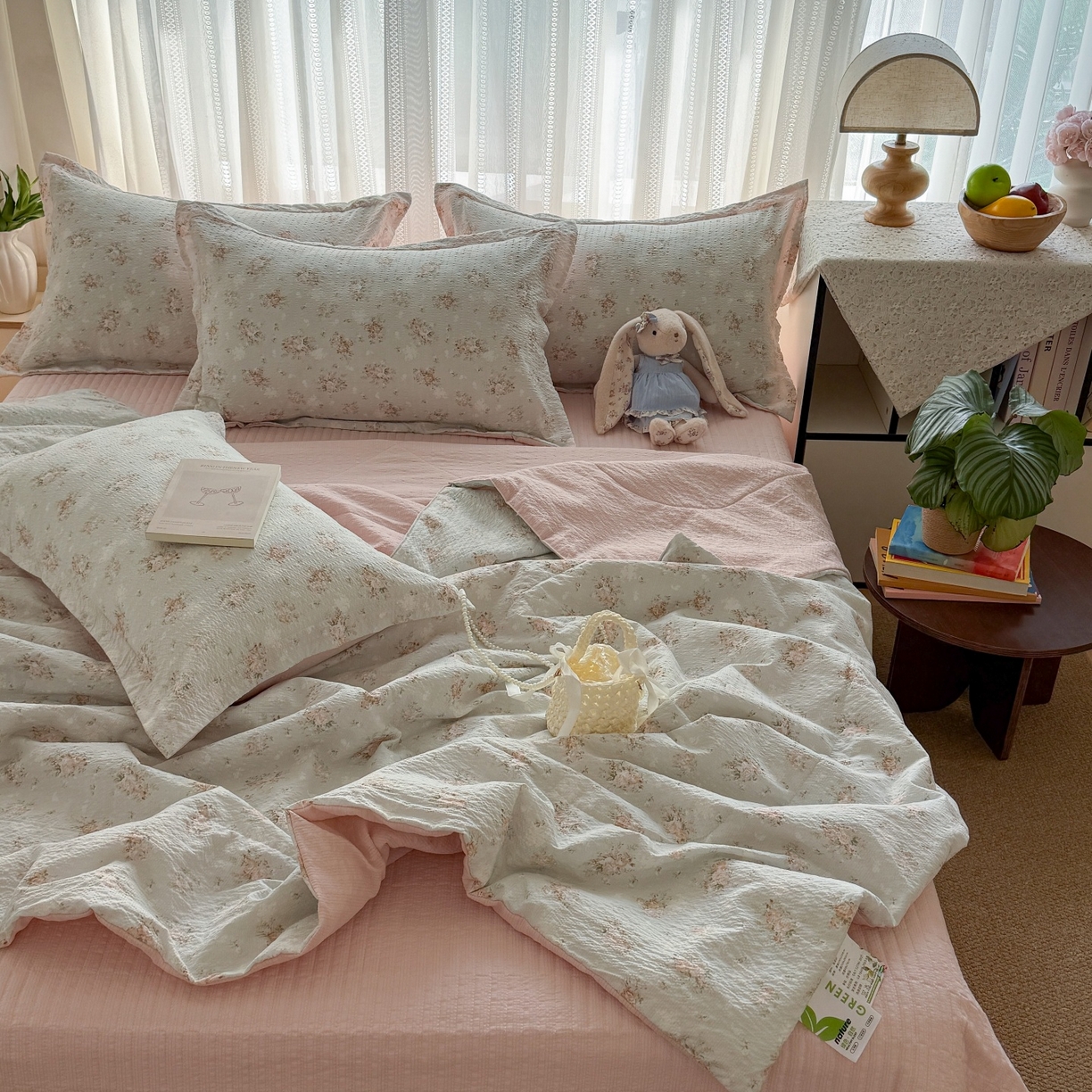 91家纺网 家纺一手货源 找家纺 禾沐 2026新款泡芙棉泡芙纱夏被四件套 柔诗意