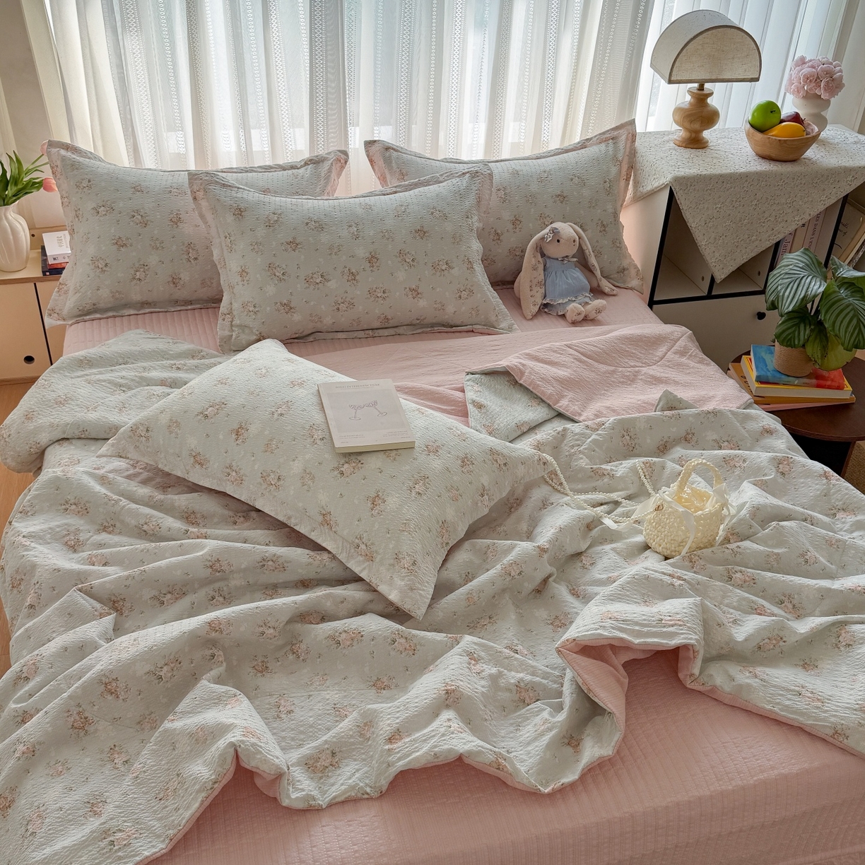 91家纺网 家纺一手货源 找家纺 禾沐 2026新款泡芙棉泡芙纱夏被四件套 柔诗意