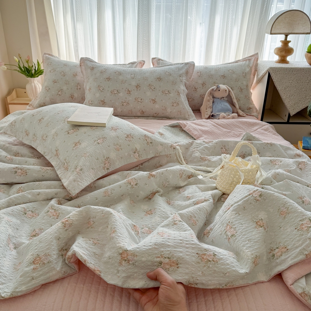 91家纺网 家纺一手货源 找家纺 禾沐 2026新款泡芙棉泡芙纱夏被四件套 柔诗意