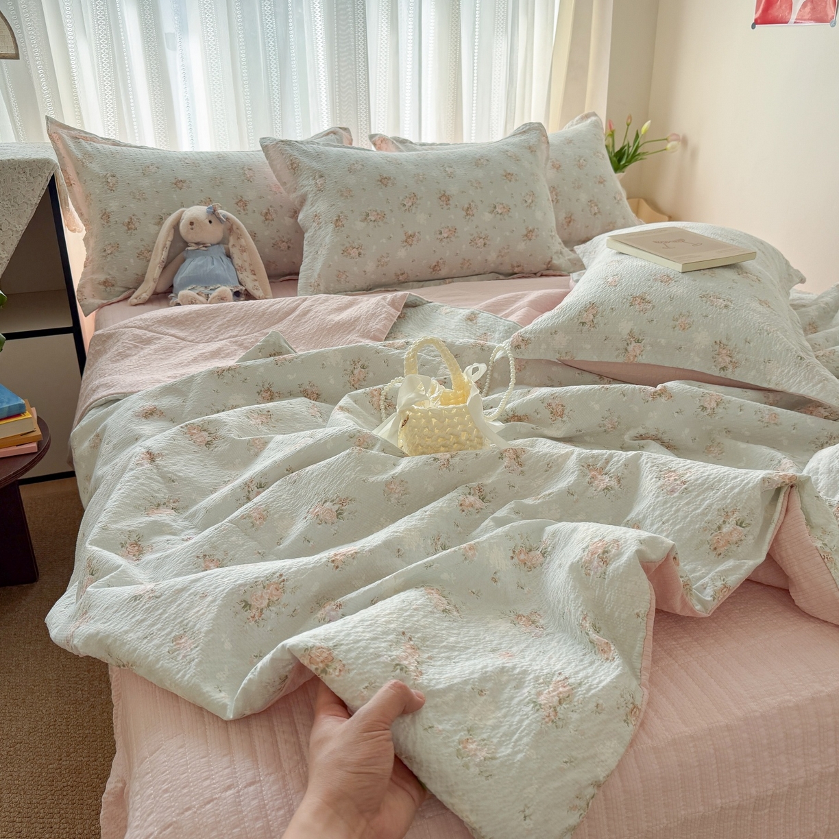 91家纺网 家纺一手货源 找家纺 禾沐 2026新款泡芙棉泡芙纱夏被四件套 柔诗意
