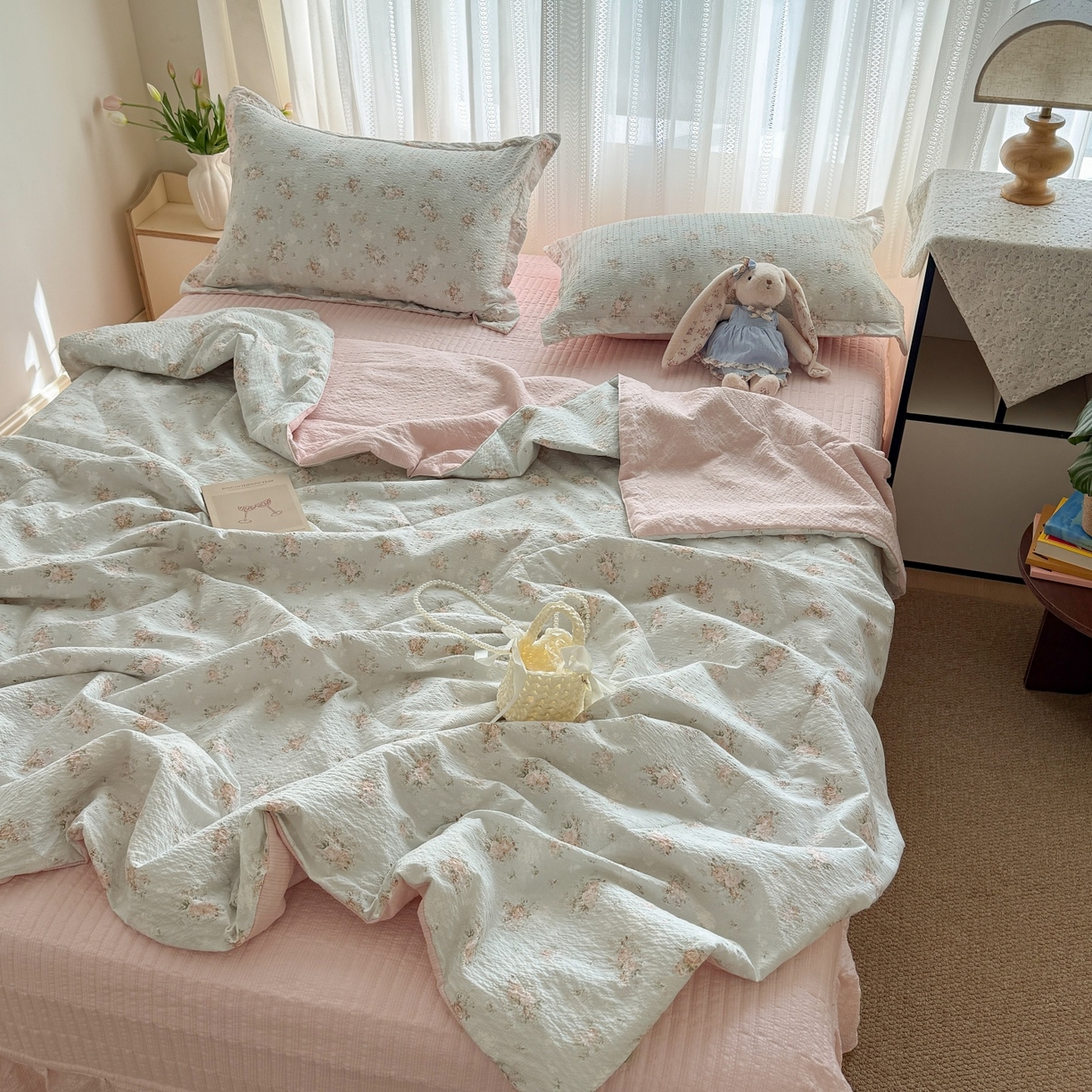 91家纺网 家纺一手货源 找家纺 禾沐 2026新款泡芙棉泡芙纱夏被四件套 柔诗意