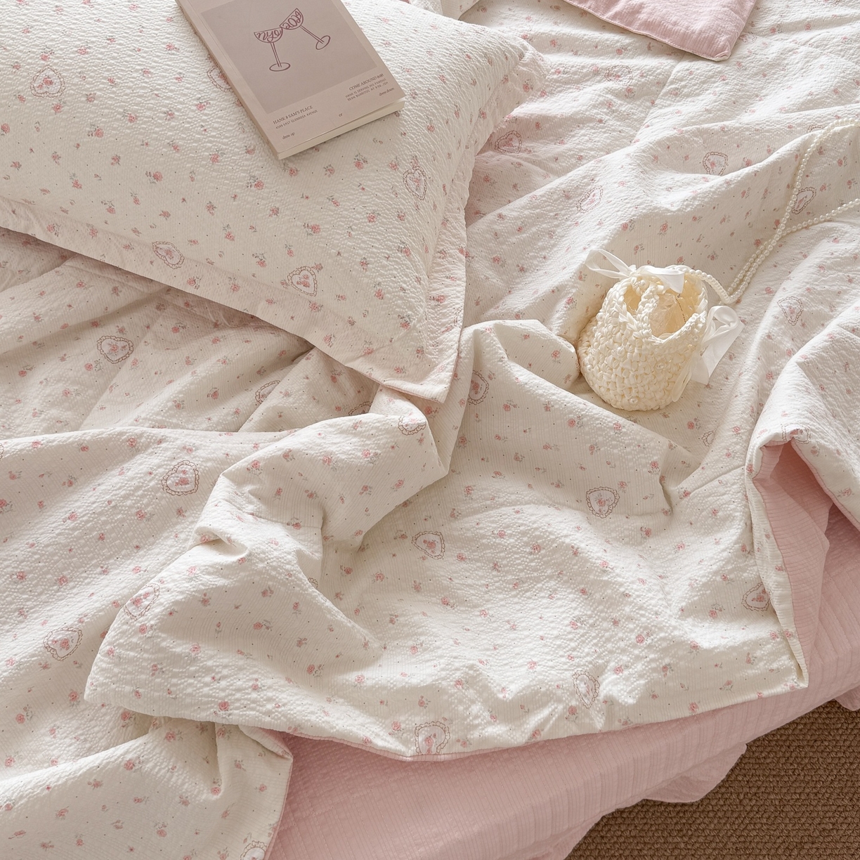 91家纺网 家纺一手货源 找家纺 禾沐 2026新款泡芙棉泡芙纱夏被四件套 甜桃心